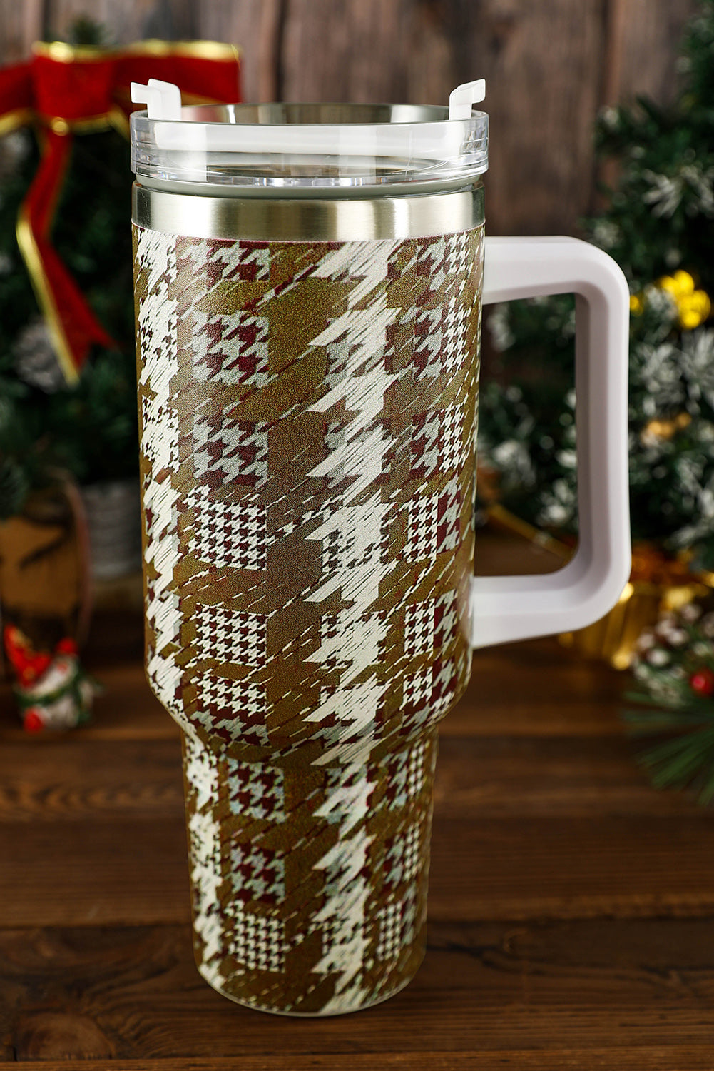 Camel Houndstooth Pattern Stainless Steel Tumbler 40oz Tumblers JT's Designer Fashion