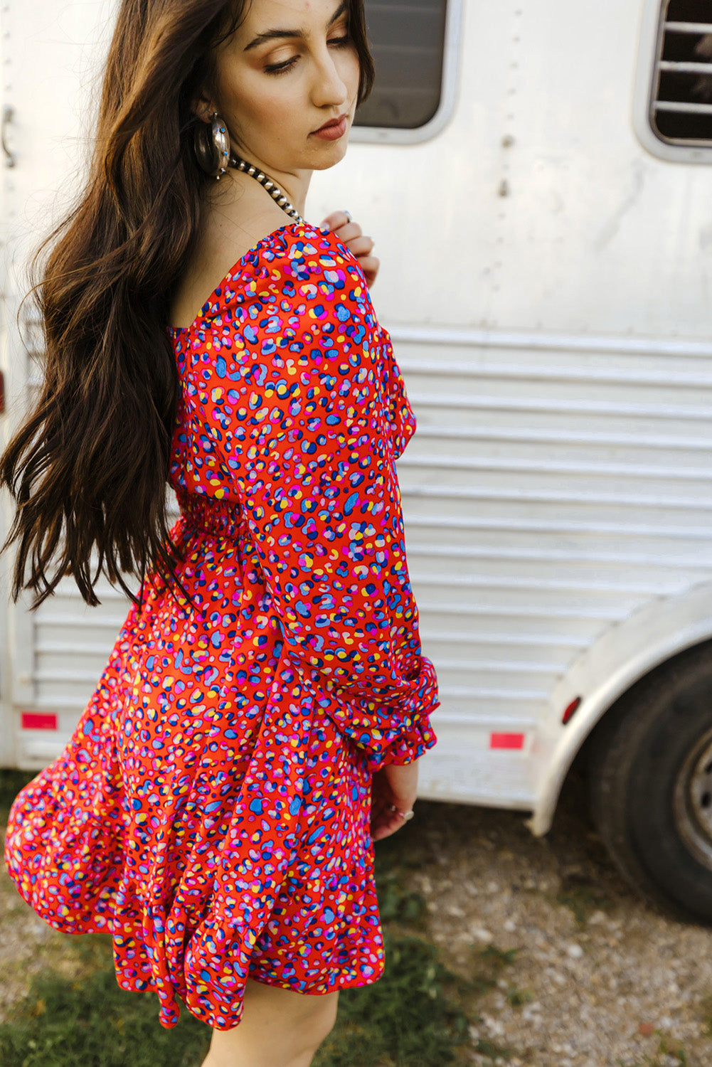 Fiery Red Square Neck Spring Floral Dress Floral Dresses JT's Designer Fashion