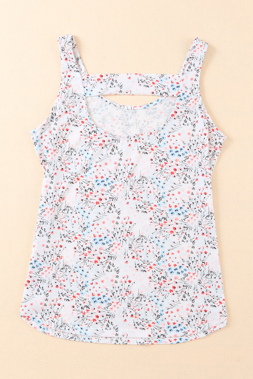 White Floral Print Cut-out U Neck Tank Top Tank Tops JT's Designer Fashion