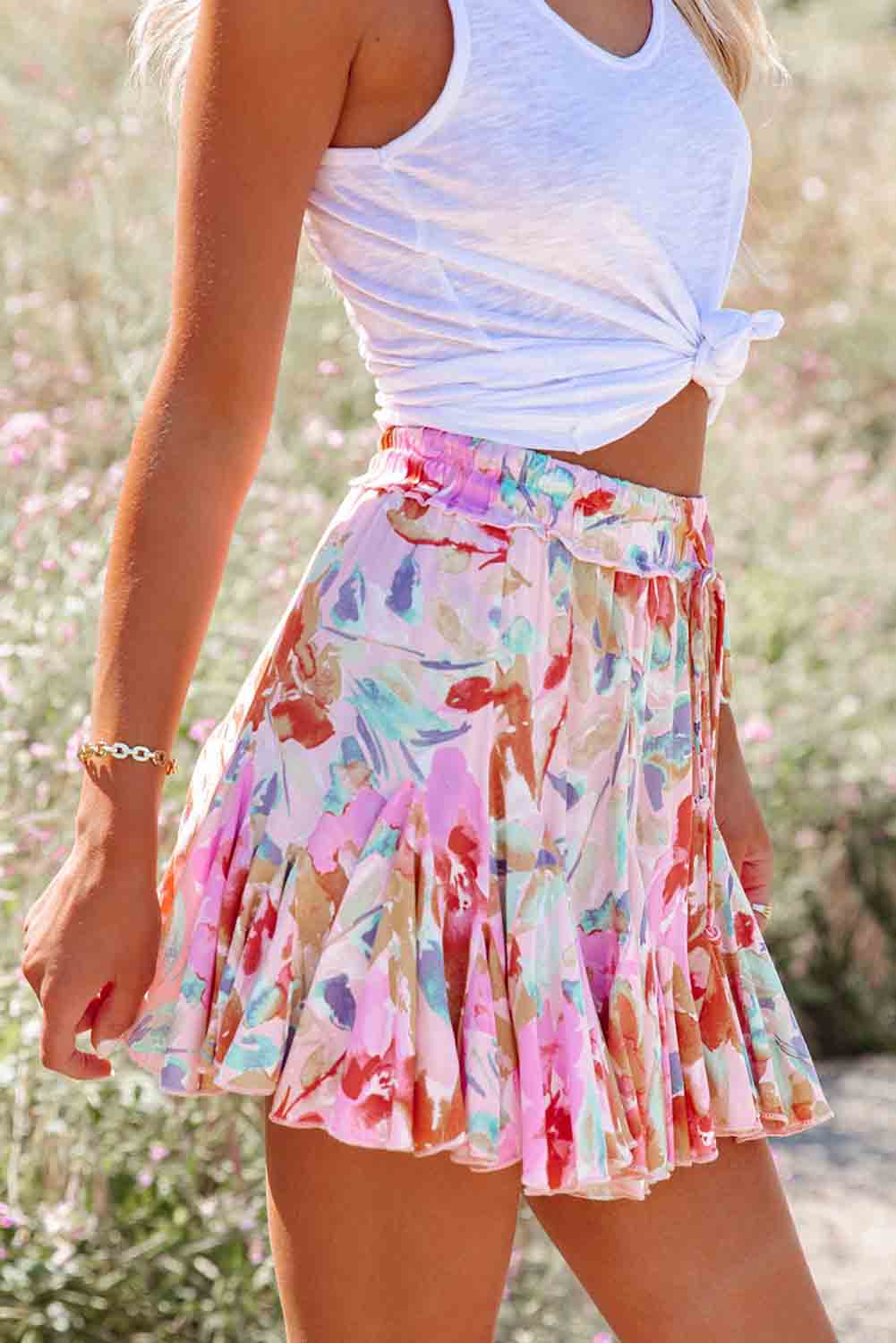 Multicolor Abstract Floral Print Ruffled Mini Skirt Dresses JT's Designer Fashion