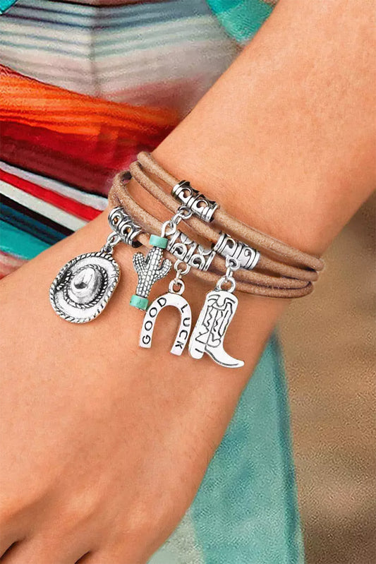 Silver Good Luck Cactus Multi-Layered Bracelet Jewelry JT's Designer Fashion