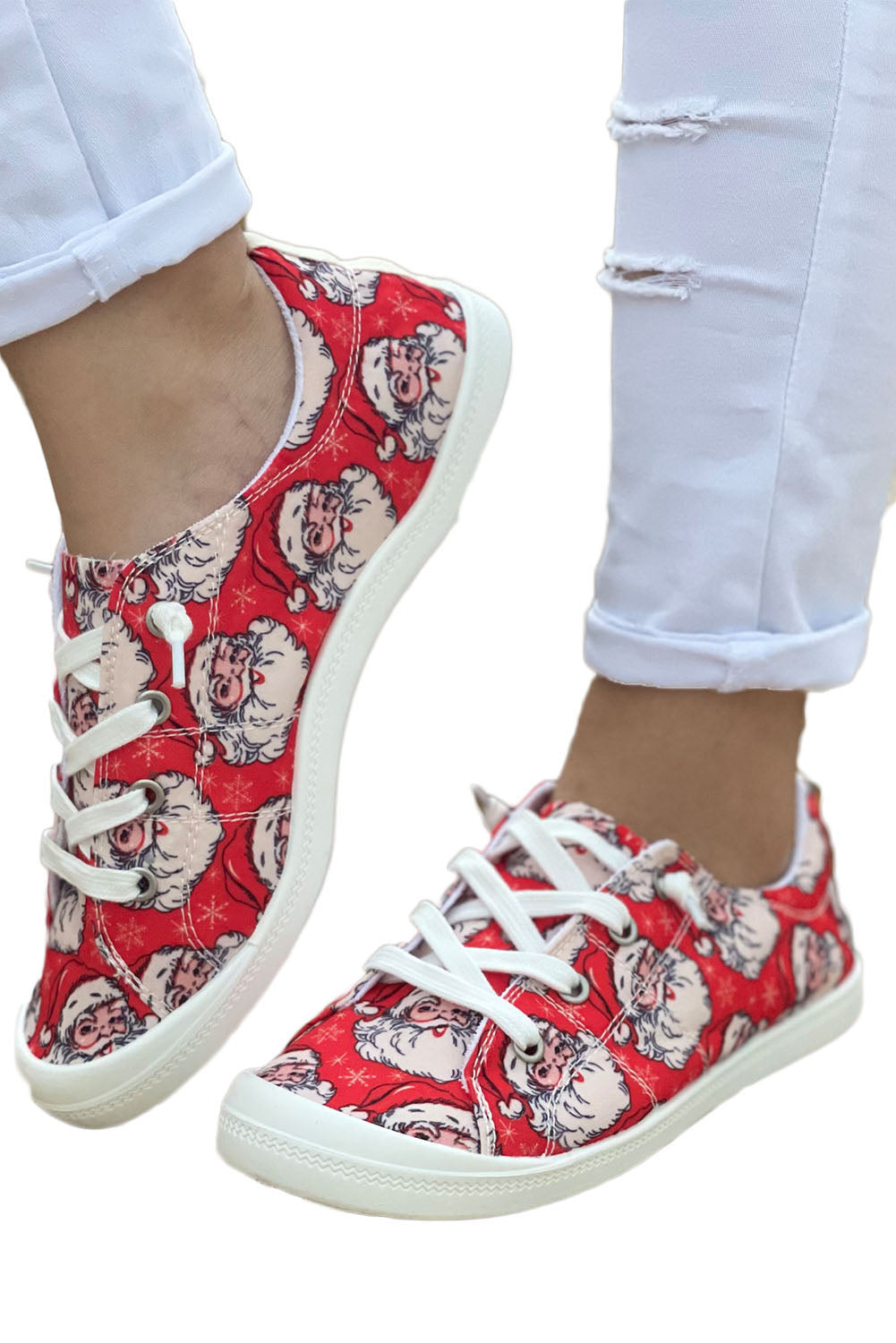 Red Christmas Santa Clause Print Slip On Shoes Women's Shoes JT's Designer Fashion