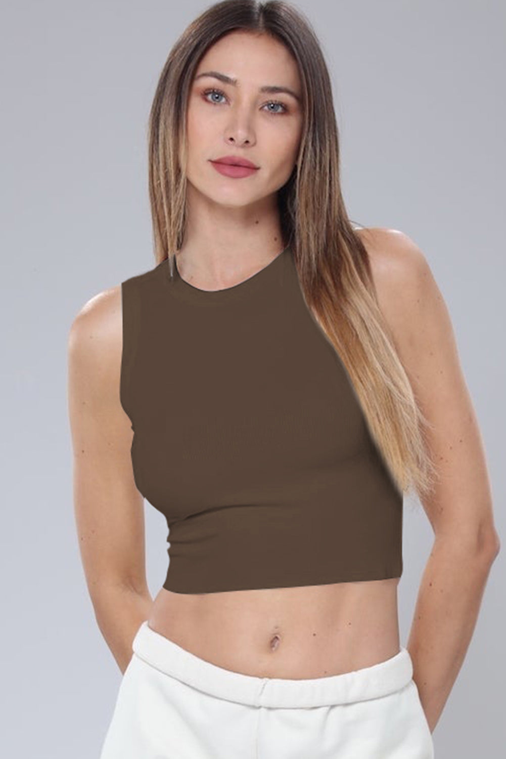 Moss Green Solid Color Crop Active Tank Top Tank Tops JT's Designer Fashion