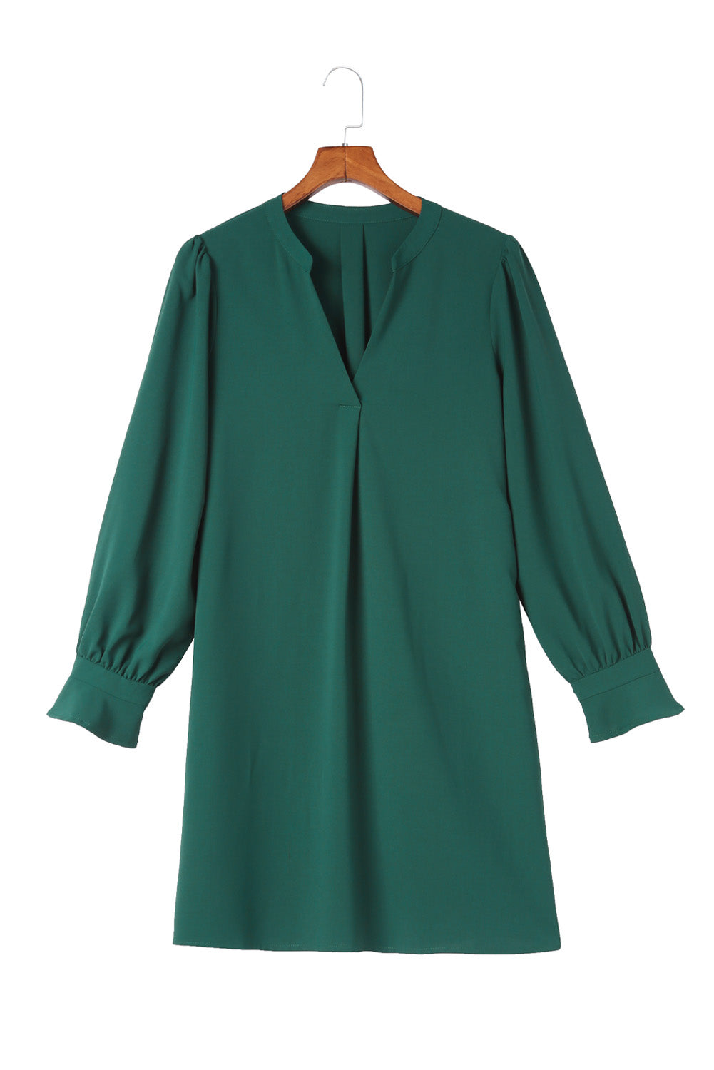 Green Split V Neck Ruffled Sleeves Shirt Dress Mini Dresses JT's Designer Fashion