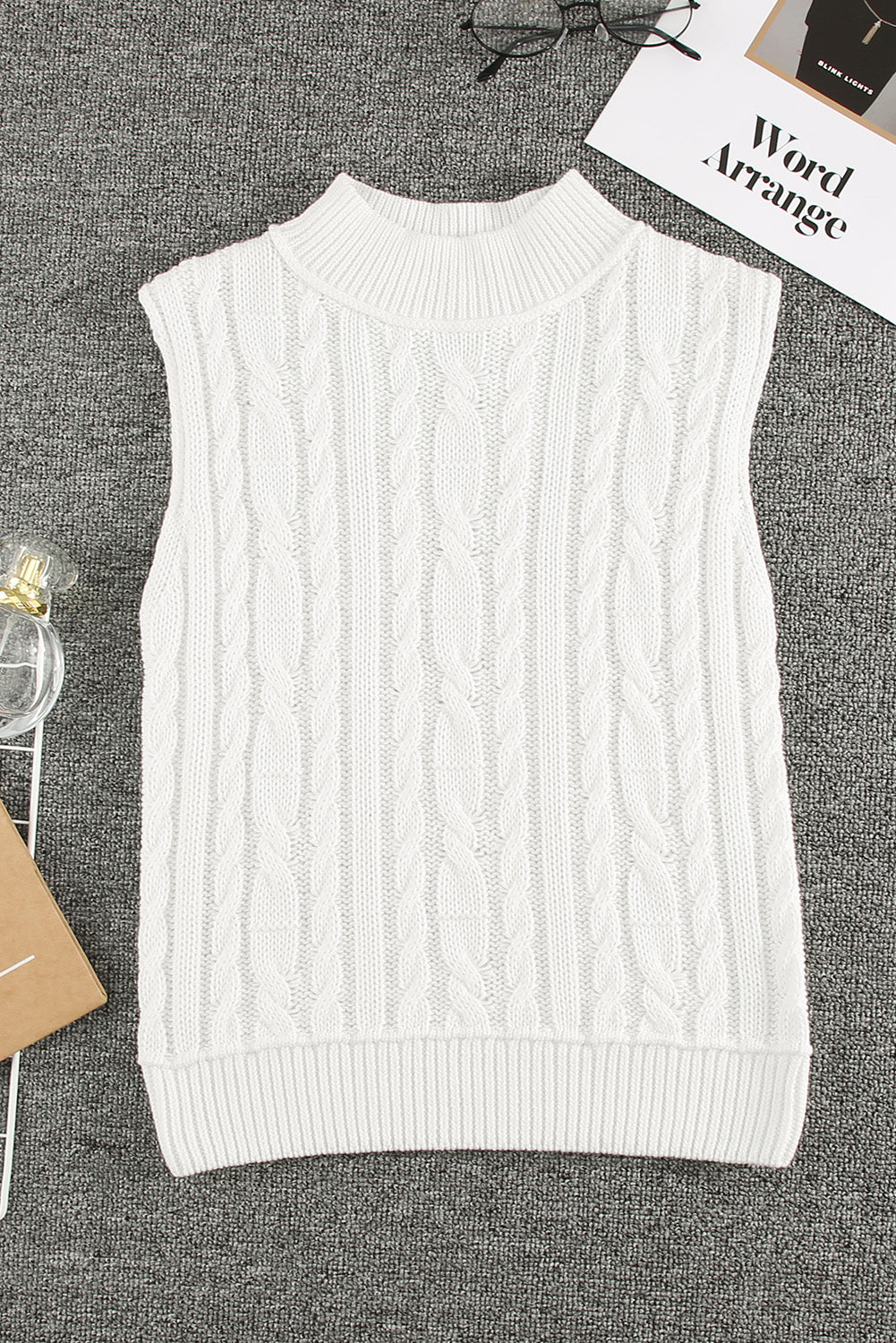 High Neck Cable Knit Sweater Vest Tank Tops JT's Designer Fashion