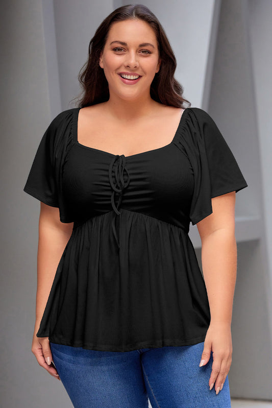 Black Plus Size Ruched Front Babydoll Top Plus Size Tops JT's Designer Fashion