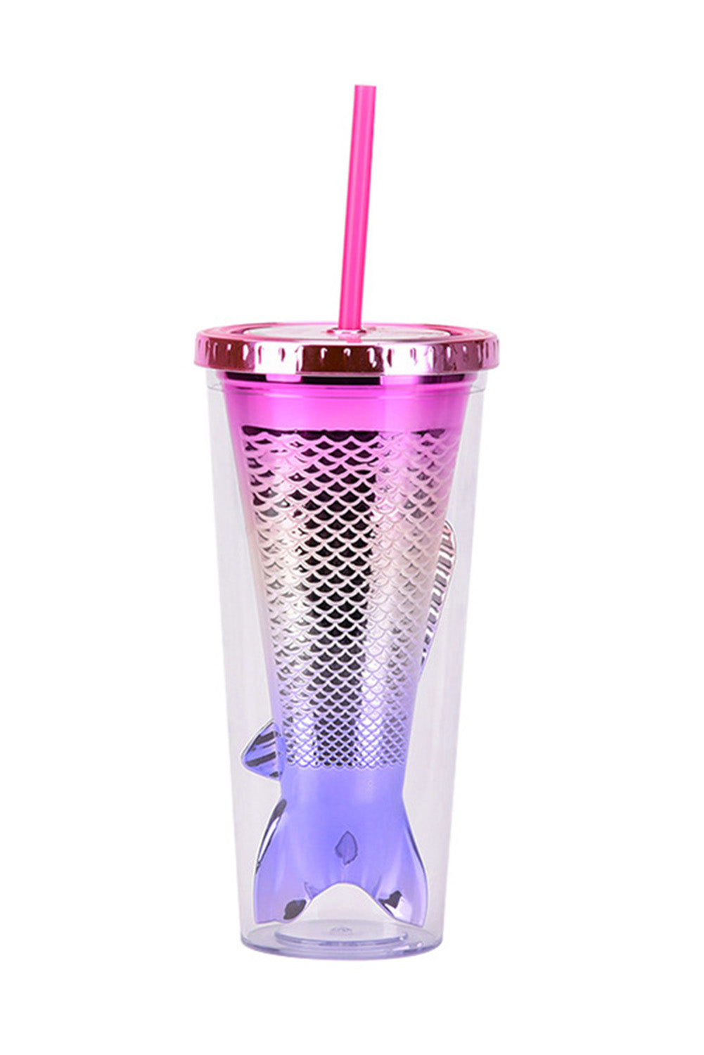 Multicolor Double Layered Mermaid Fish Electroplated Straw Cup Tumblers JT's Designer Fashion