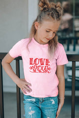 Pink Family Matching LOVE You Mom Pattern Print Girl's T Shirt Family T-shirts JT's Designer Fashion