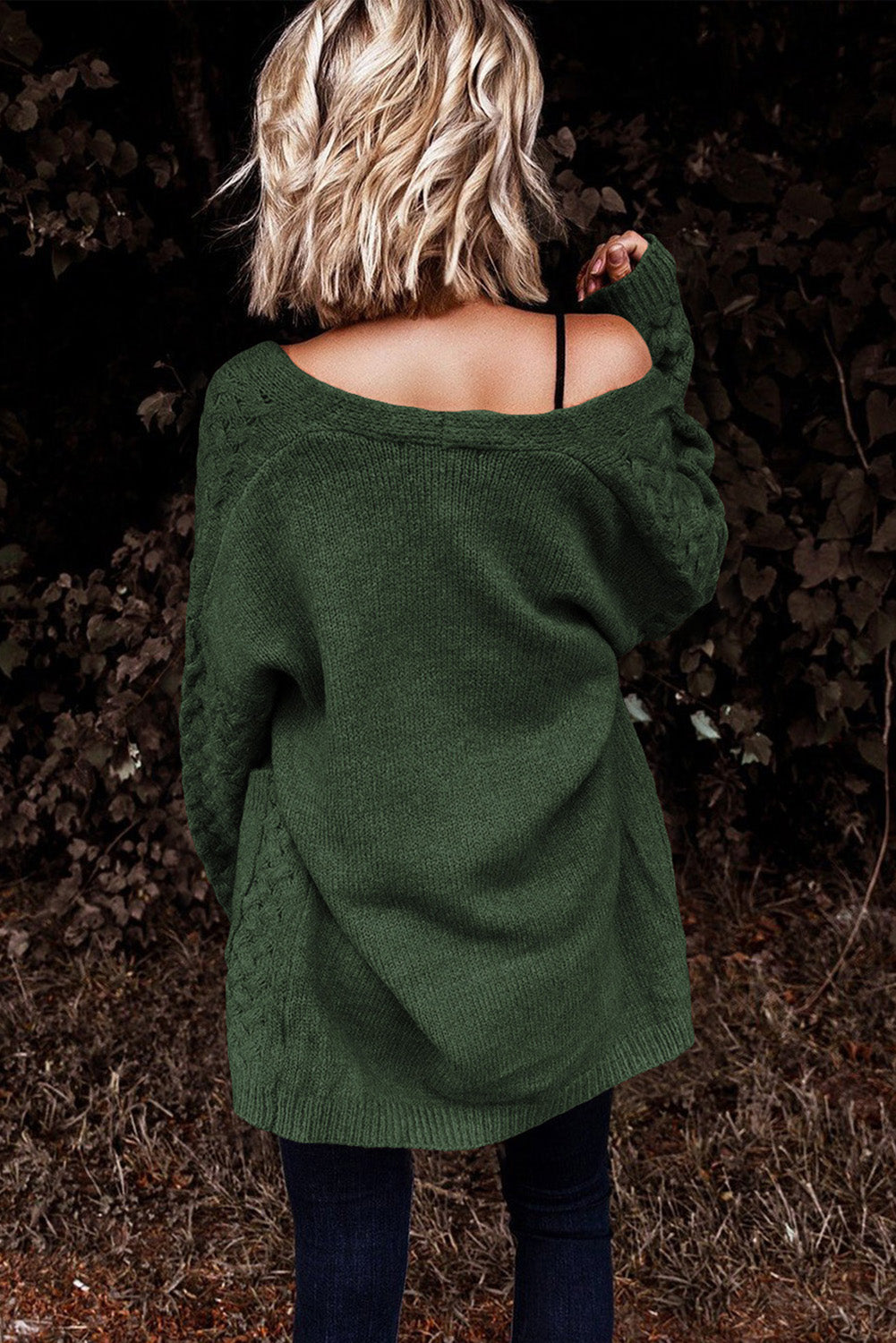 Blackish Green Plus Size Cable Knit Pocketed Open Cardigan Pre Order Sweaters & Cardigans JT's Designer Fashion