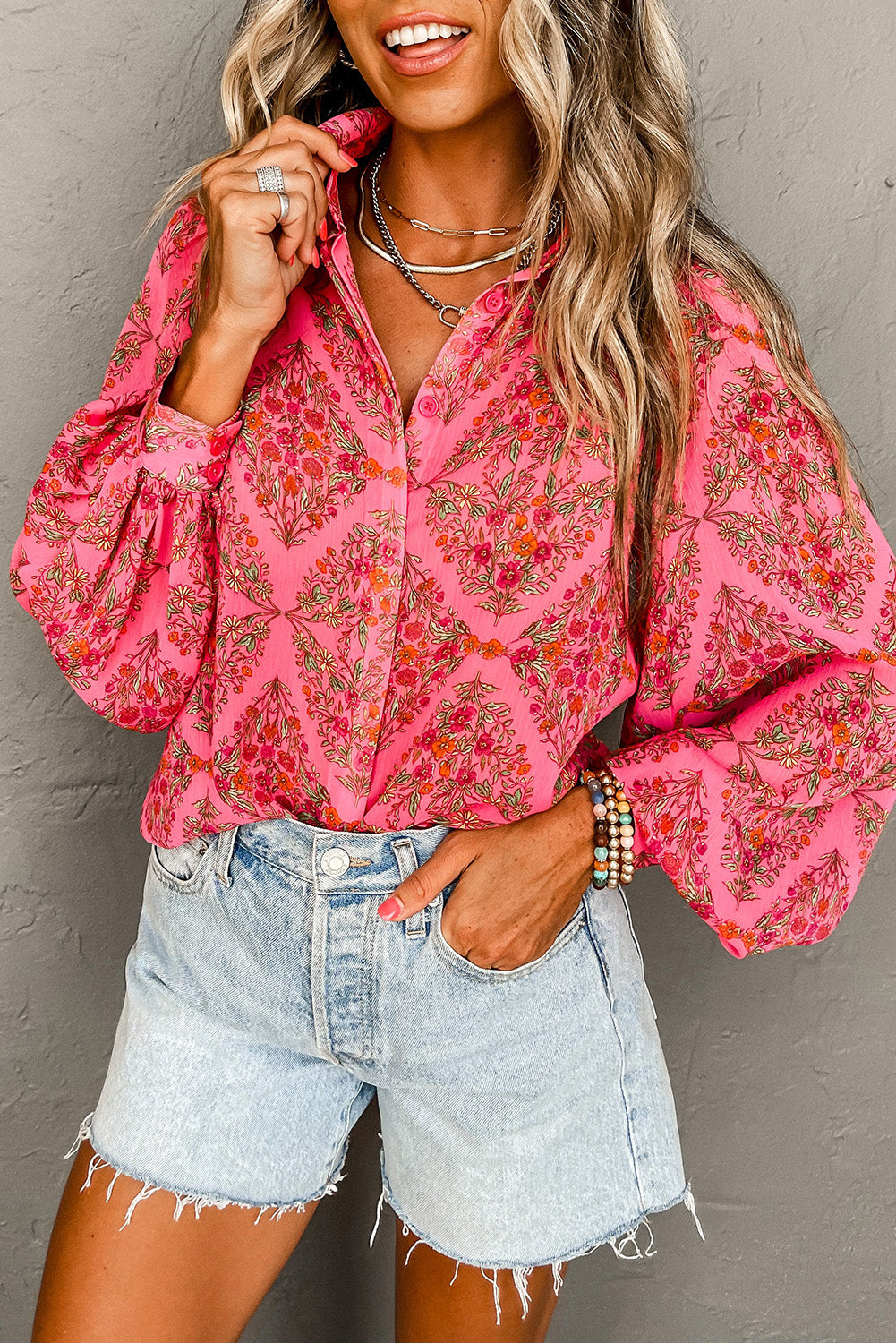 Strawberry Pink Aesthetic Floral Puff Sleeve Shirt Tops & Tees JT's Designer Fashion