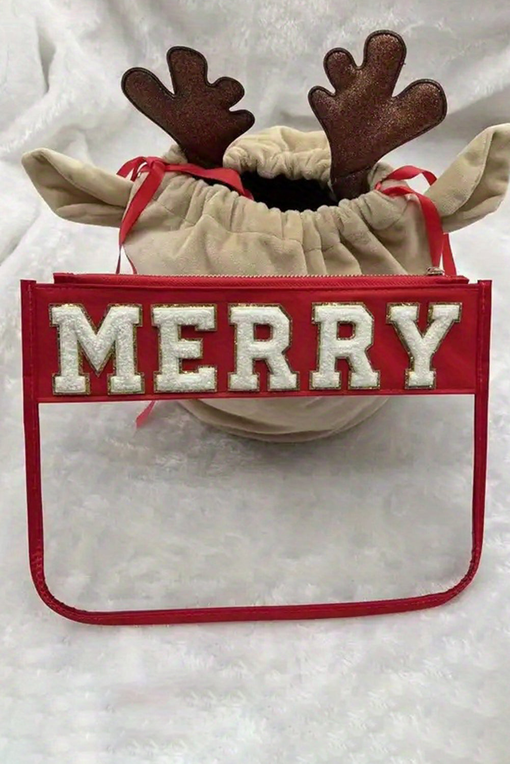 Red MERRY Contrast Trim Clear Makeup Bag Other Accessories JT's Designer Fashion