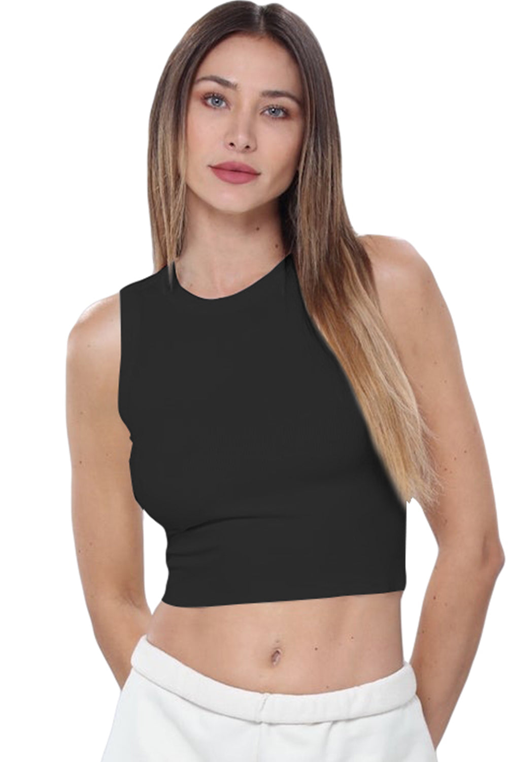 Black Solid Color Crop Active Tank Top Tank Tops JT's Designer Fashion