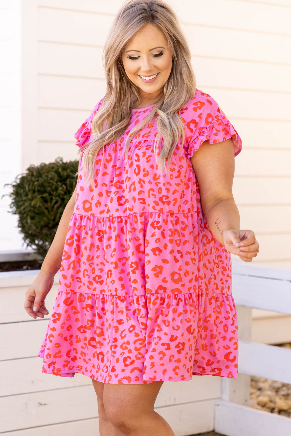 Rose Plus Size Leopard Ruffle Tiered Dress Plus Size Dresses JT's Designer Fashion