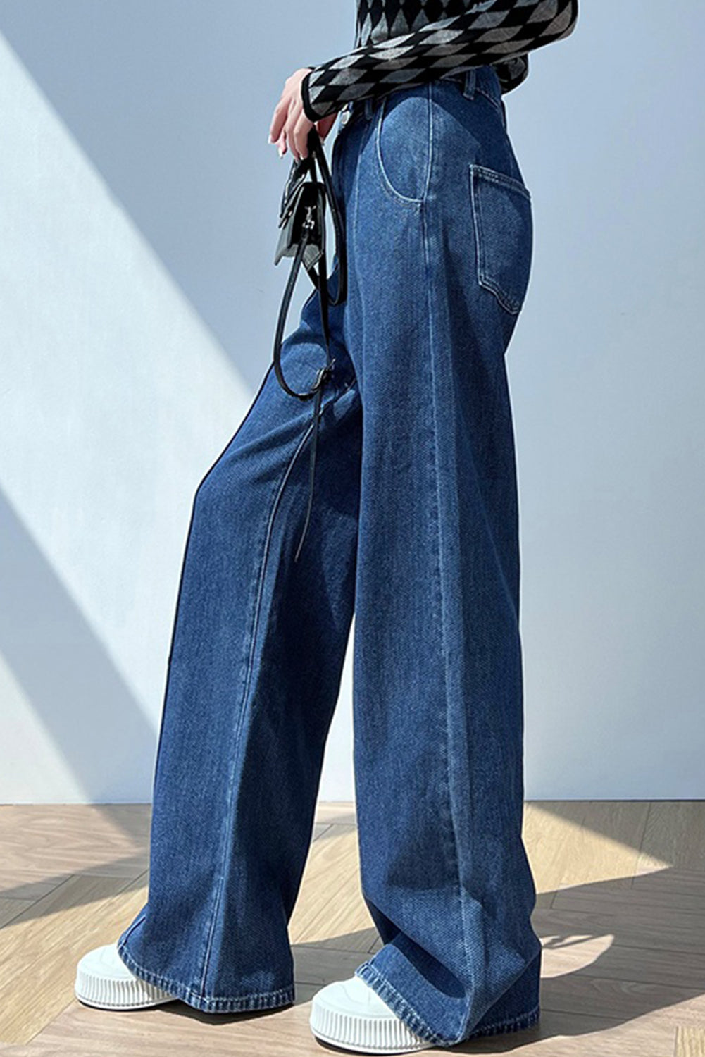 Blue Double Button Wide Leg Jeans Bottoms JT's Designer Fashion