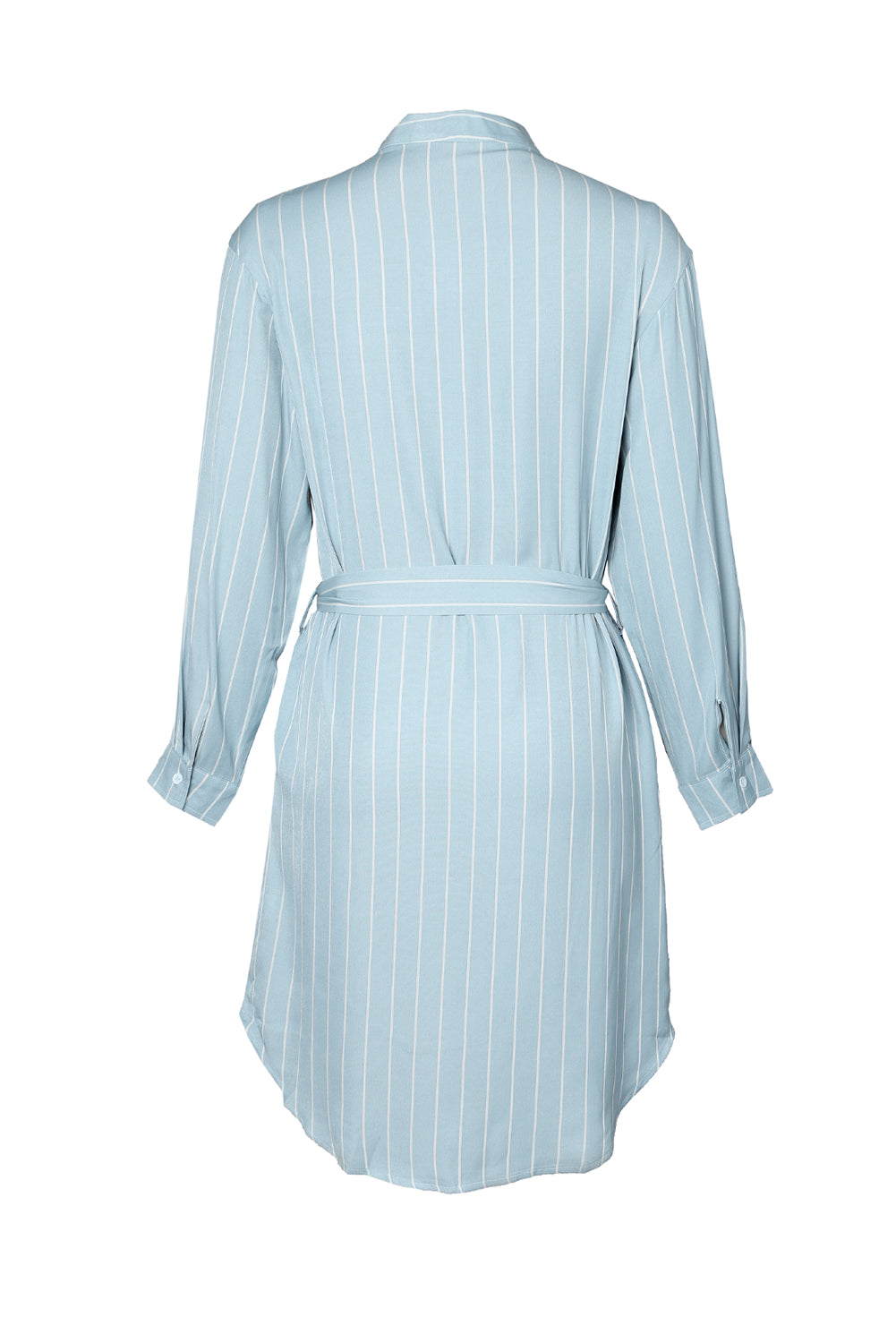 Sky Blue Striped Shirt Midi Dress with Sash T Shirt Dresses JT's Designer Fashion