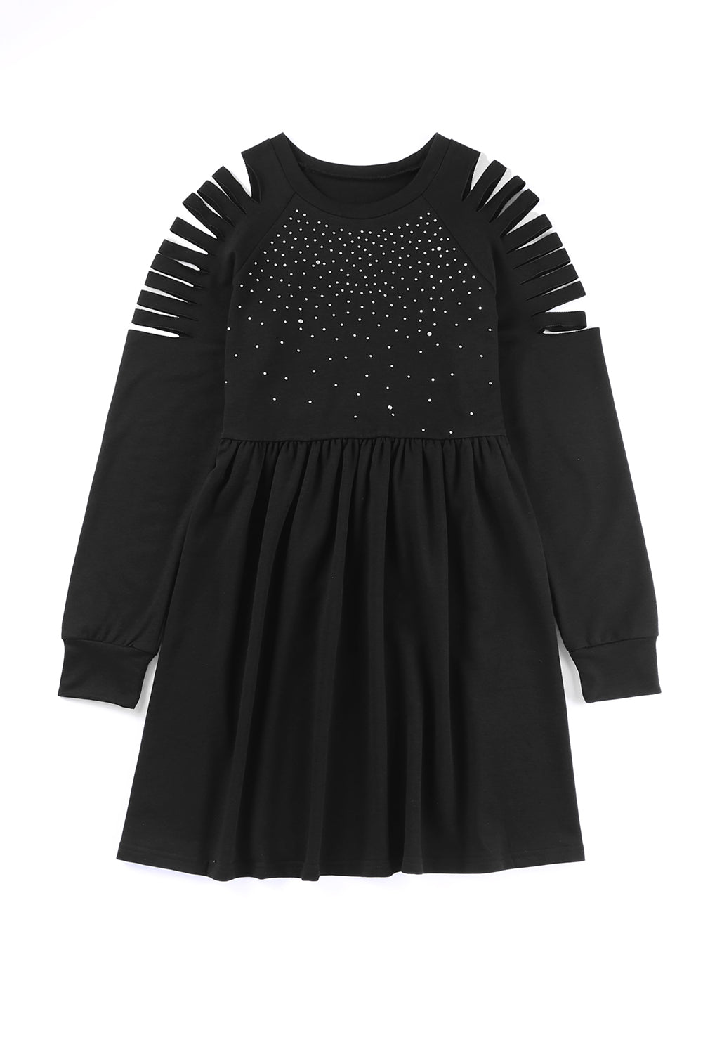 Black Rhinestone Ruffled Hollow Out Mini Dress Mini Dresses JT's Designer Fashion