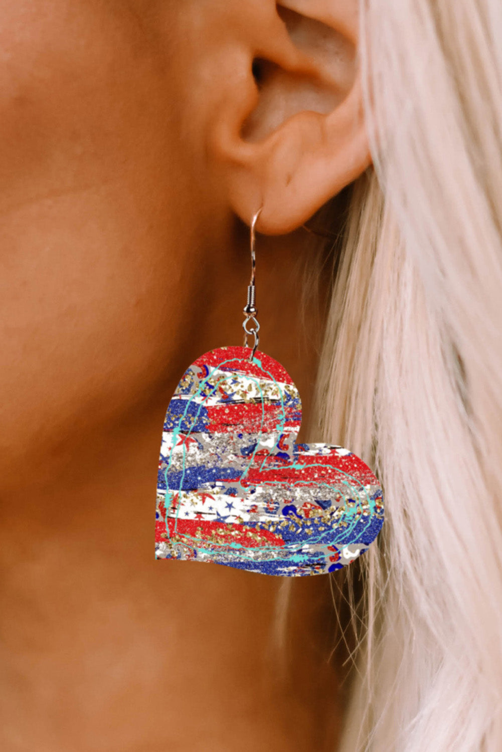 Multicolor Shade Of American Flag Heart Shape Dangle Earrings Jewelry JT's Designer Fashion