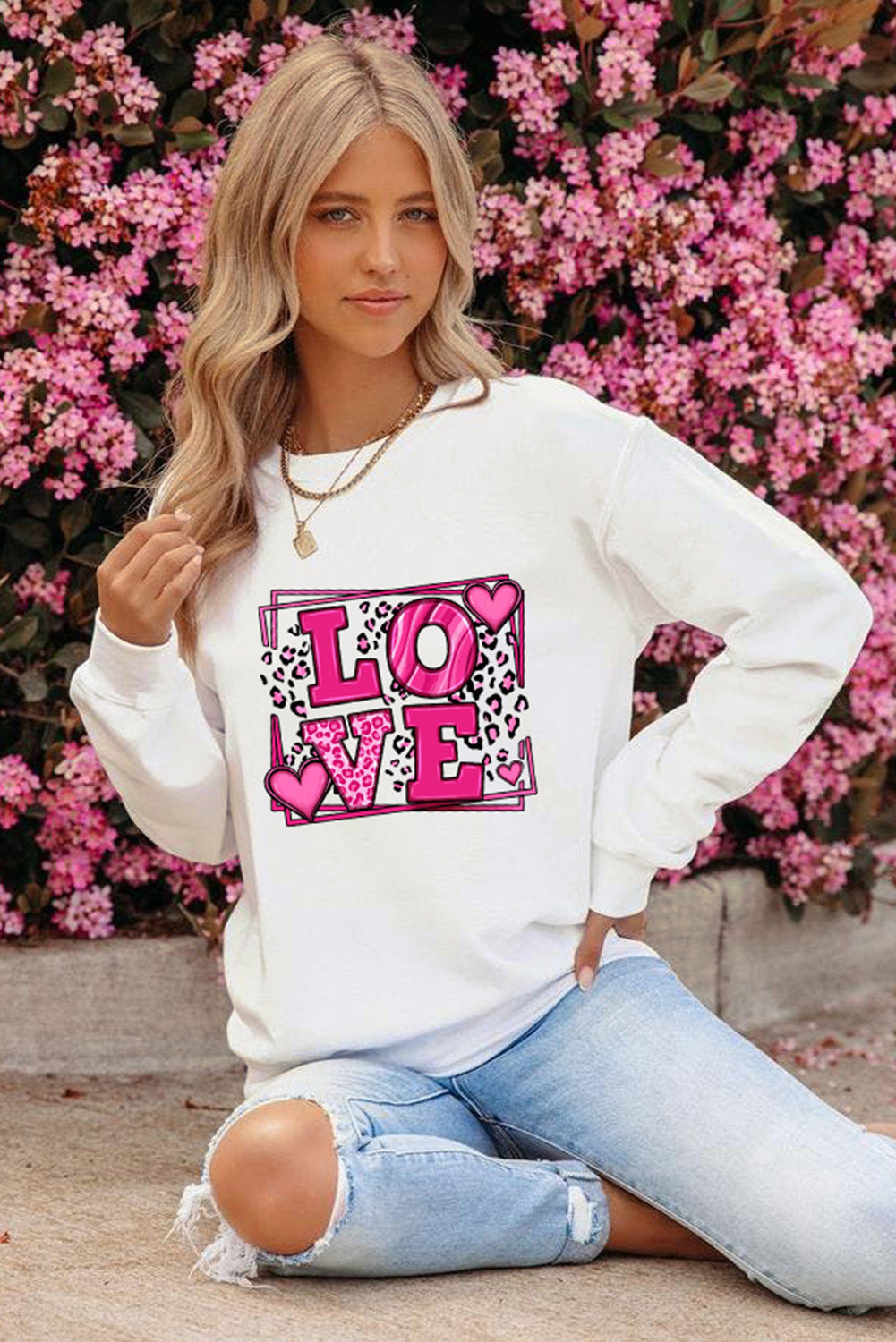 Beige Sweet LOVE Valentines Graphic Sweatshirt Graphic Sweatshirts JT's Designer Fashion