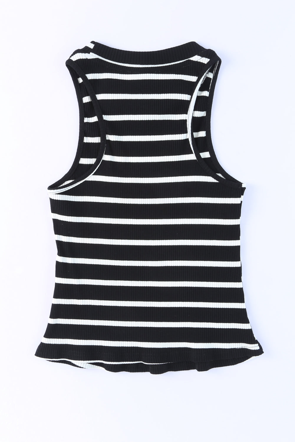 Black Striped Print Ribbed O-neck Sleeveless Top Tank Tops JT's Designer Fashion