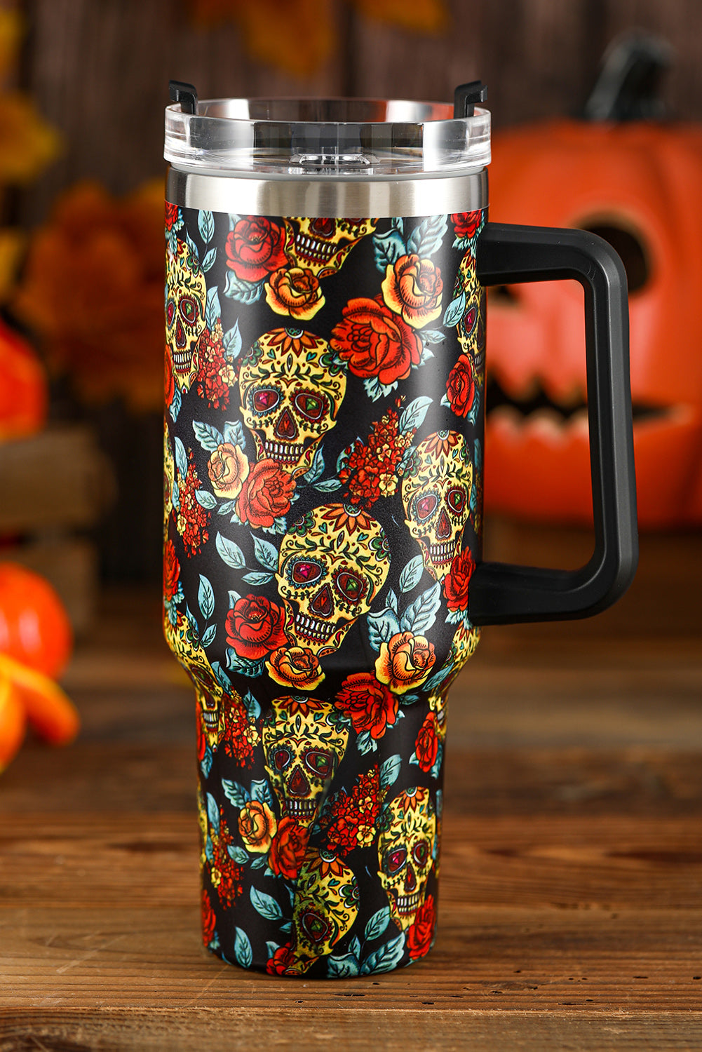 Yellow Skull Flower Printed Halloween Fashion Tumbler Tumblers JT's Designer Fashion