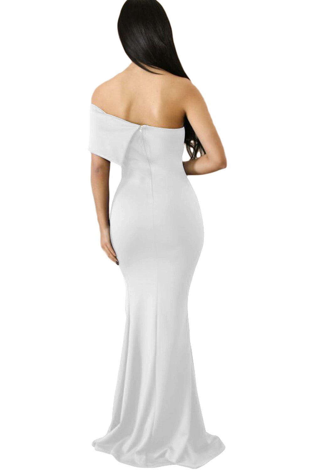 White Off The Shoulder One Sleeve Slit Maxi Prom Dress Evening Dresses JT's Designer Fashion