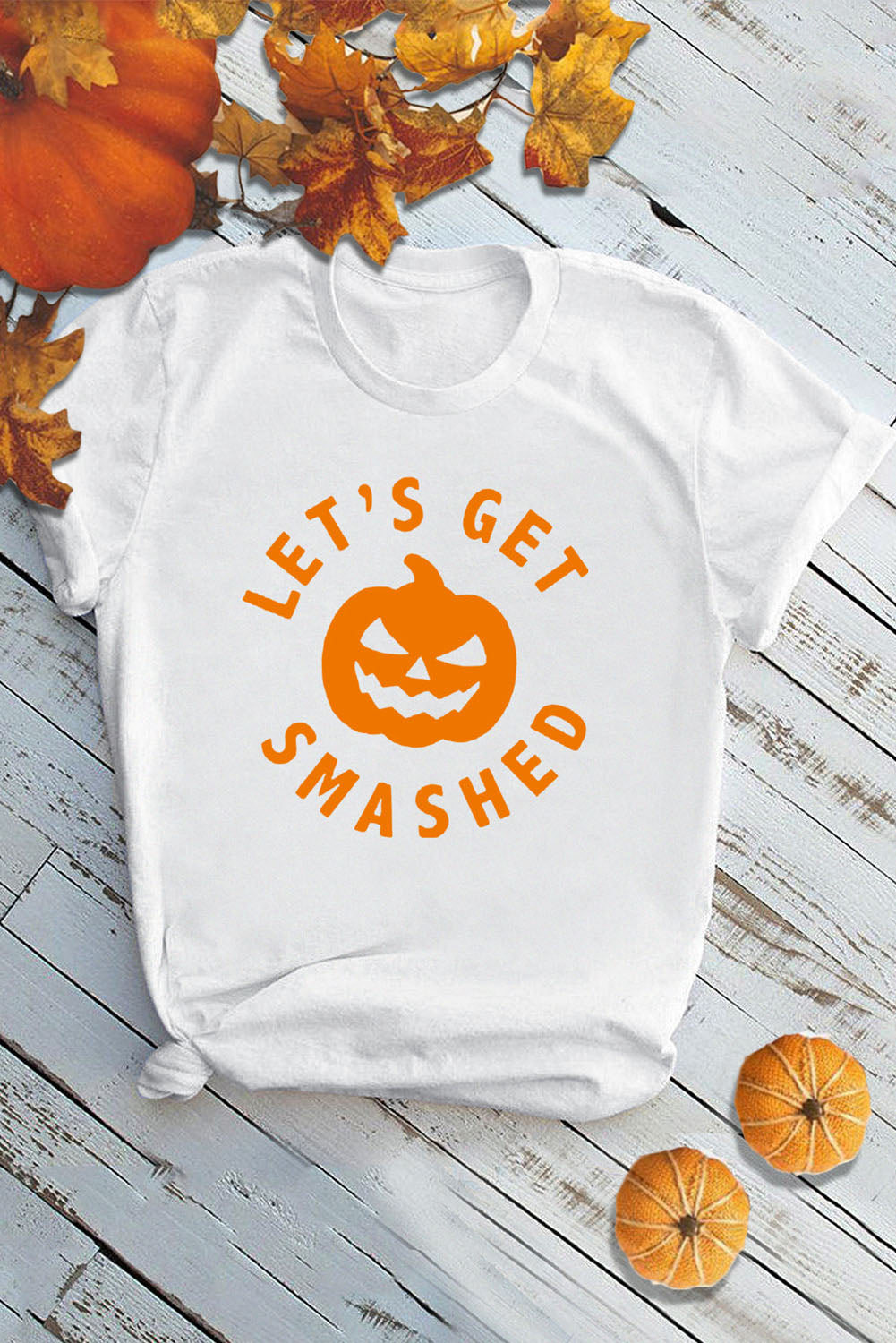 White LET'S GET SMASHED Halloween Pumpkin Face Graphic Tee Graphic Tees JT's Designer Fashion