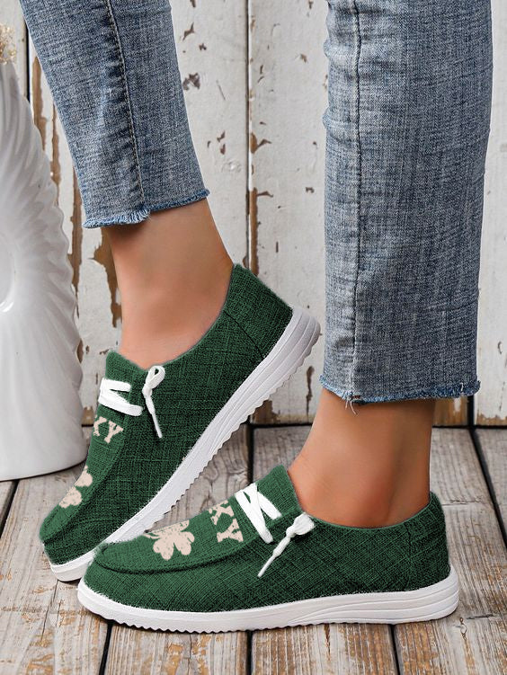 Green Lucky Clover Lace up Slip on Shoes Women's Shoes JT's Designer Fashion