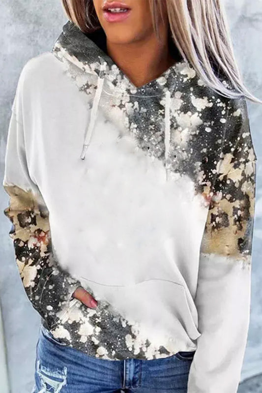 Gray Bleached Tie Dye Drawstring Hoodie Sweatshirts & Hoodies JT's Designer Fashion