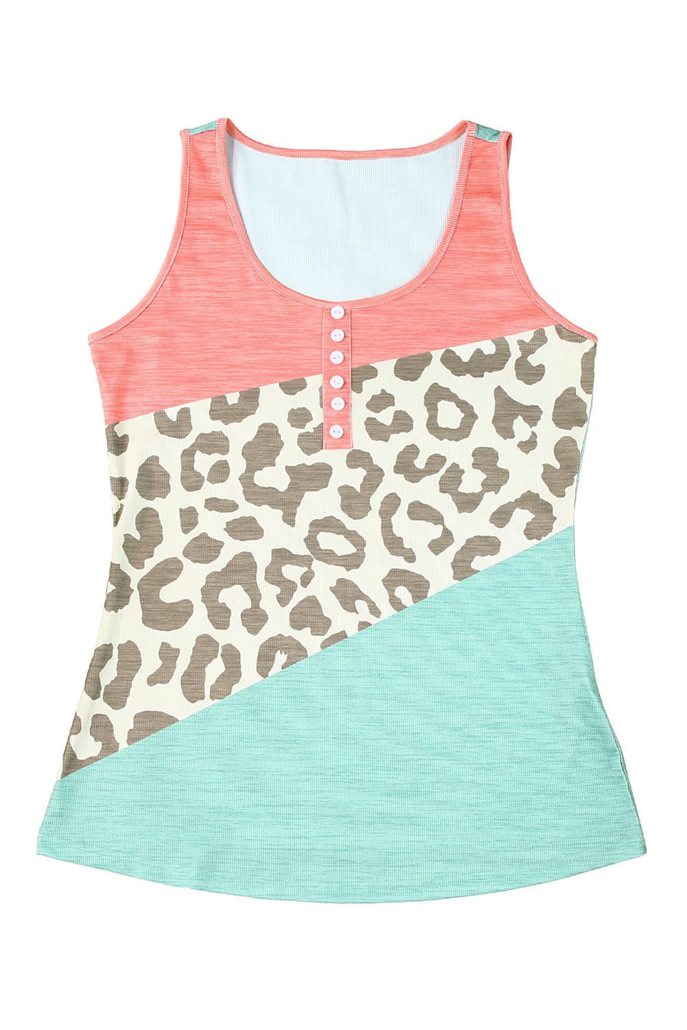 Leopard Color Block Button Casual Tank Top Tank Tops JT's Designer Fashion