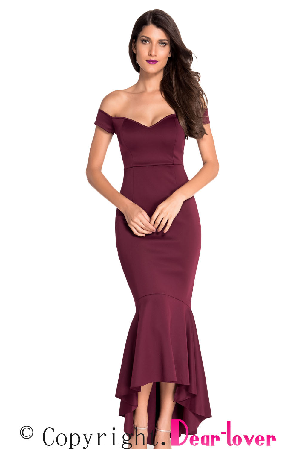 Maroon Off-shoulder Mermaid Jersey Prom Dress Evening Dresses JT's Designer Fashion