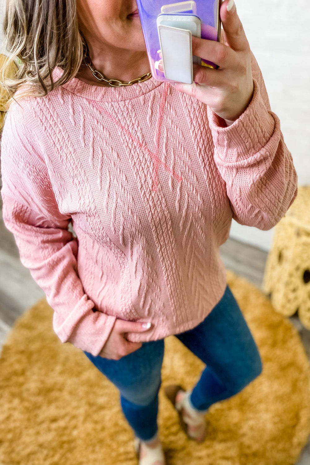 Pink copy-of-pastelweek-7th-ray-pink-cable-knit-sweater Plus Size JT's Designer Fashion