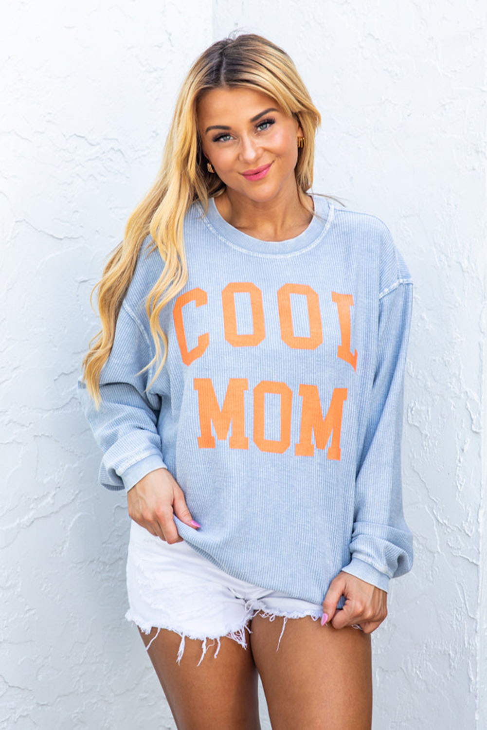 Gray Cool Mom Graphic Print Cording Sweatshirt Pre Order Sweatshirts & Hoodies JT's Designer Fashion