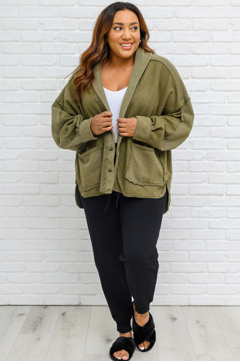 Green Plus Size Exposed Seam High Low Hem Hooded Jacket Plus Size JT's Designer Fashion