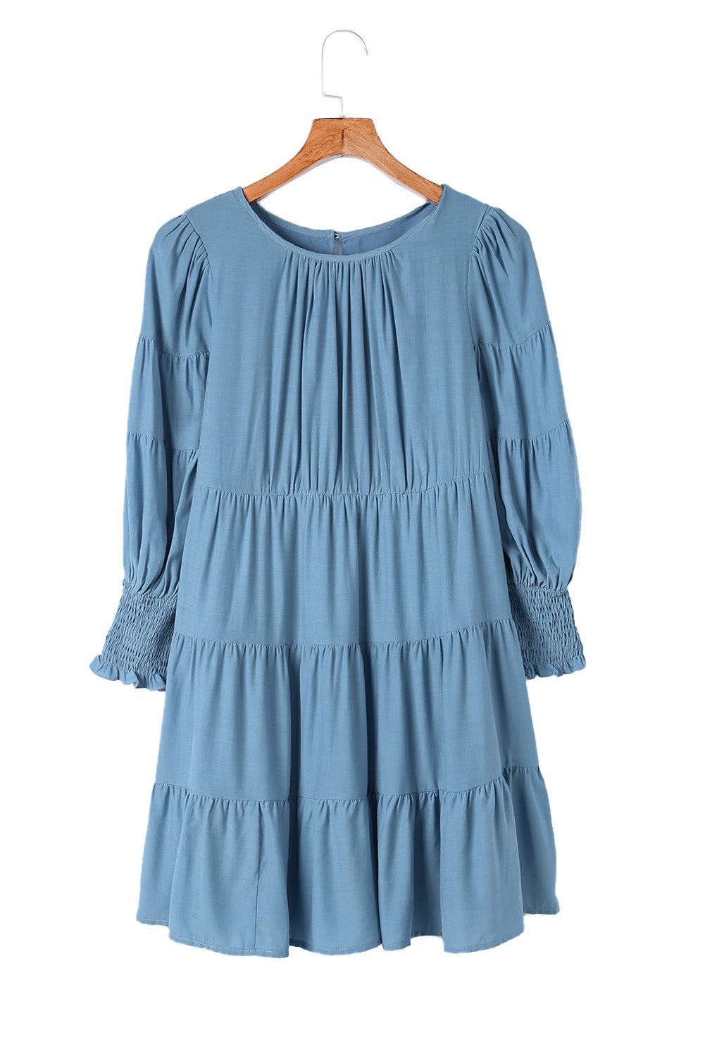 Sky Blue Shirring Tiered Flowy Babydoll Dress Mini Dresses JT's Designer Fashion