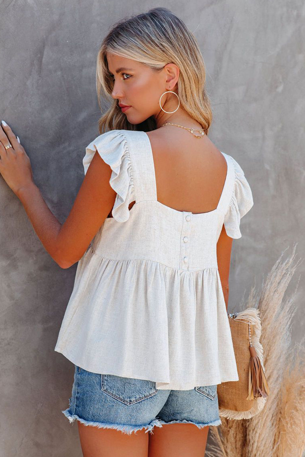 White Flutter Shoulder Babydoll Top Tank Tops JT's Designer Fashion