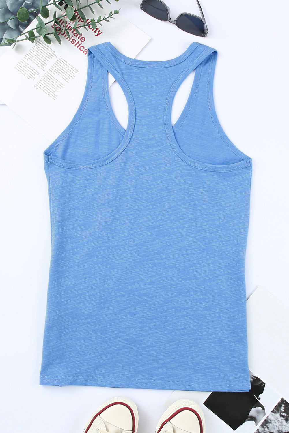 Blue Scoop Neck Basic Solid Tank Top Tank Tops JT's Designer Fashion