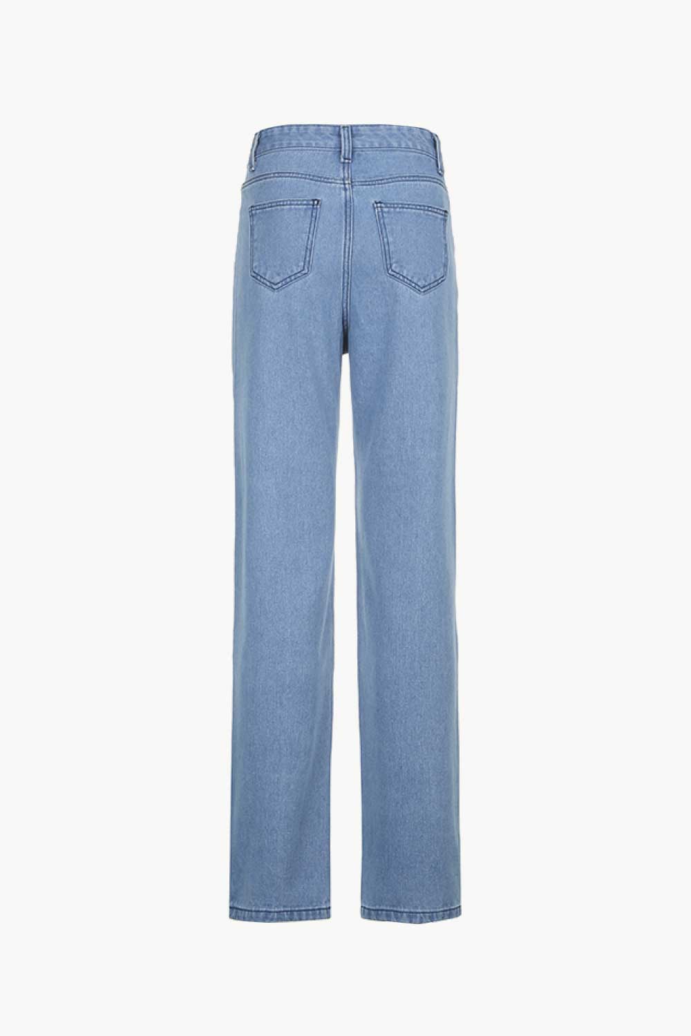 Letter Print High-Waisted Jeans Jeans JT's Designer Fashion