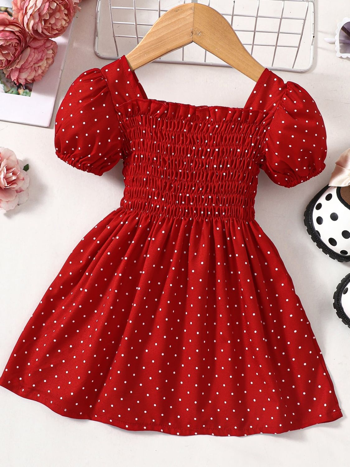Baby Girl Printed Square Neck Smocked Dress Girls Dresses JT's Designer Fashion