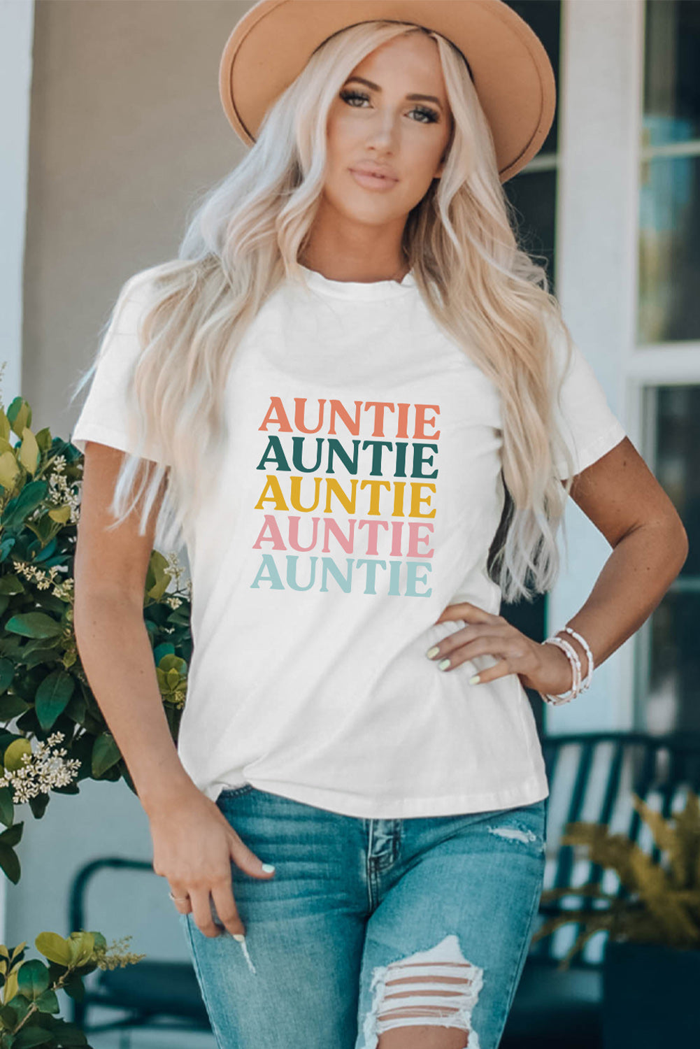 White Family Matching AUNTIE Letter Print Short Sleeve T Shirt Family T-shirts JT's Designer Fashion