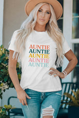White Family Matching AUNTIE Letter Print Short Sleeve T Shirt Family T-shirts JT's Designer Fashion