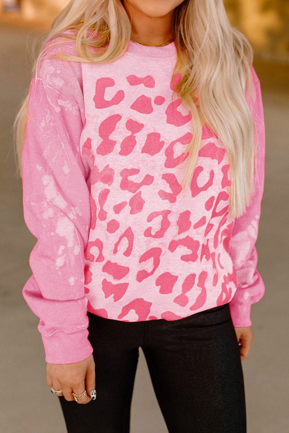 Pink Bleached Cheetah Print Sweatshirt Pre Order Sweatshirts & Hoodies JT's Designer Fashion