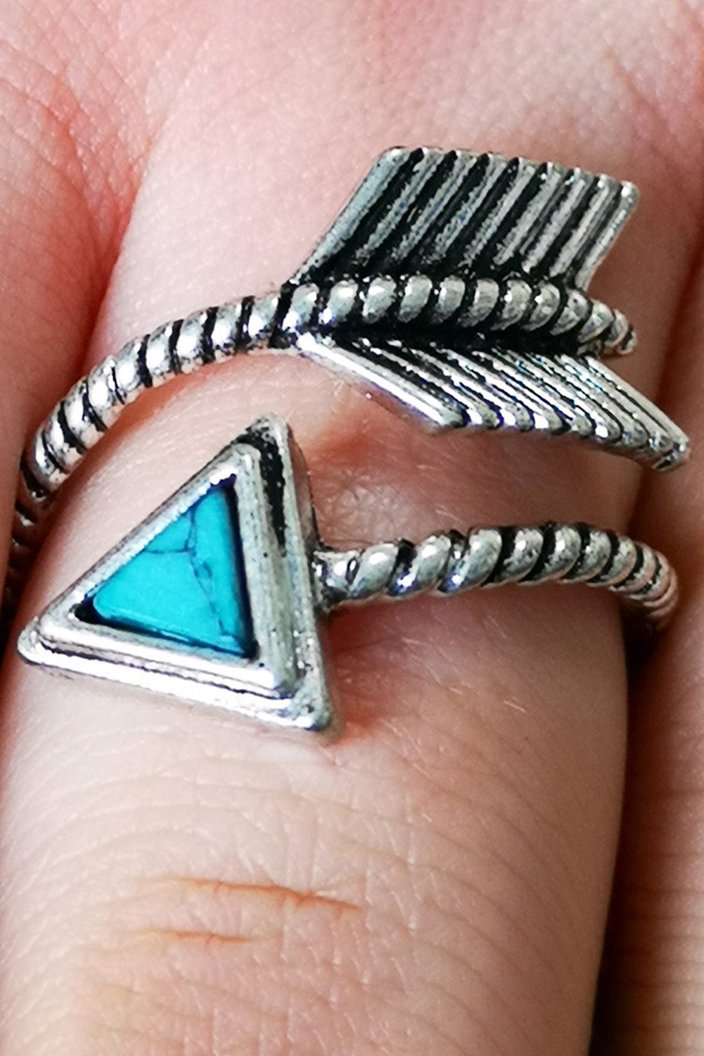 Silver Turquoise Arrow Shape Open Ring Jewelry JT's Designer Fashion