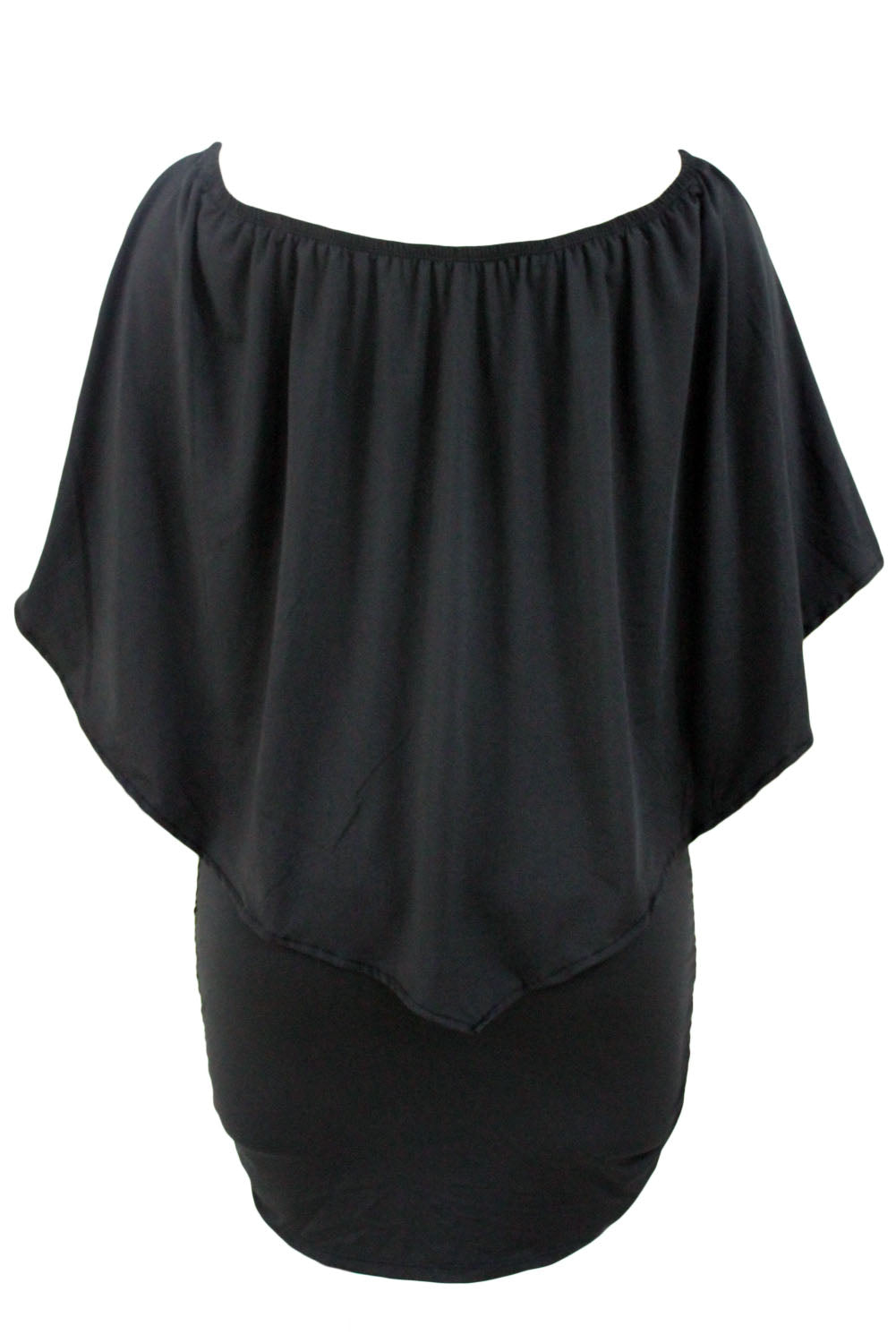 Plus Size Multiple Dressing Layered Black Mini Poncho Dress Plus Size Dresses JT's Designer Fashion