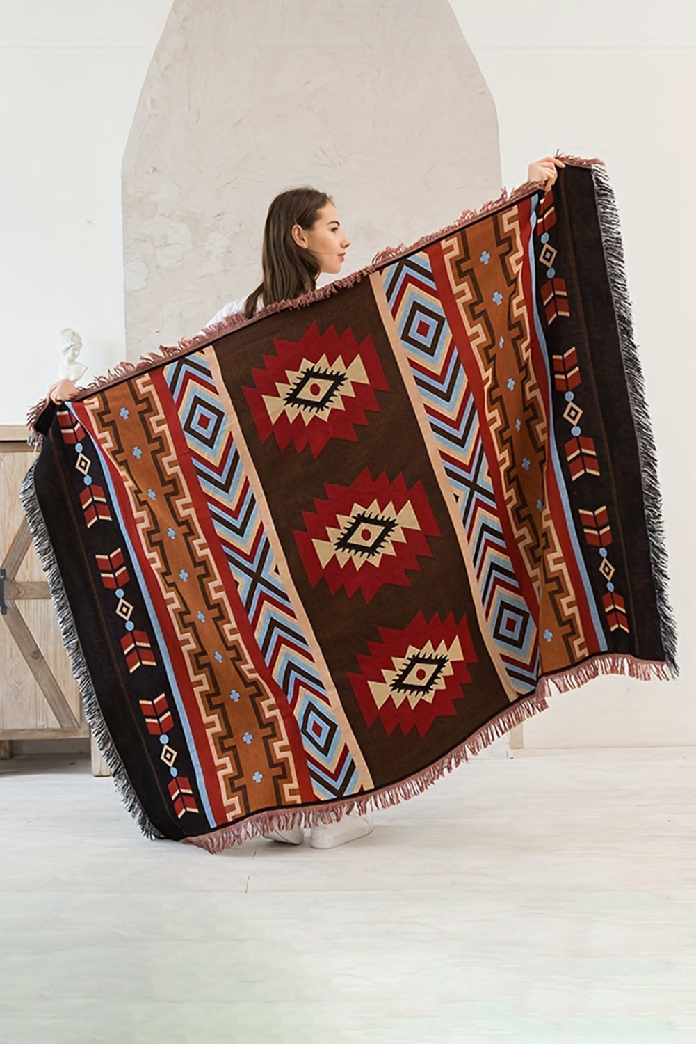 Ruby Western Aztec Print Raw Hem Large Blanket 130*180cm Other Accessories JT's Designer Fashion