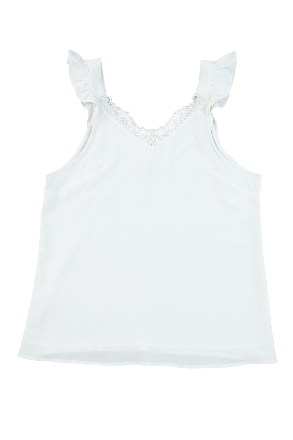 White V Neck Lace Ruffle Tank Top Tank Tops JT's Designer Fashion