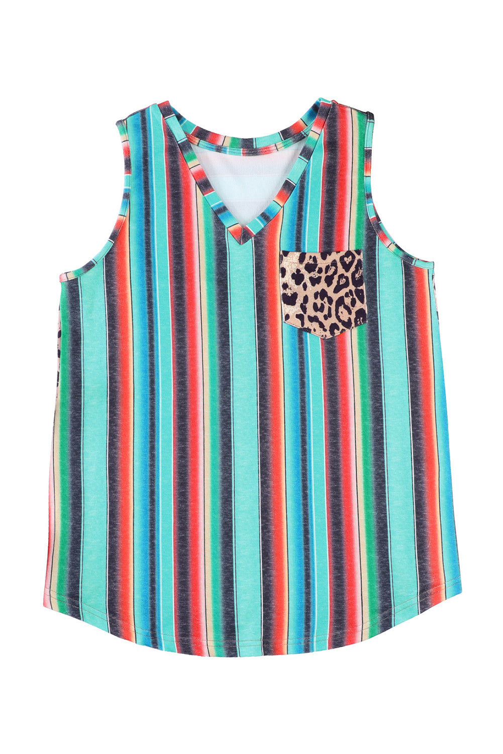 Multicolor Serape Leopard Patchwork Pocket V Neck Tank Top Tank Tops JT's Designer Fashion