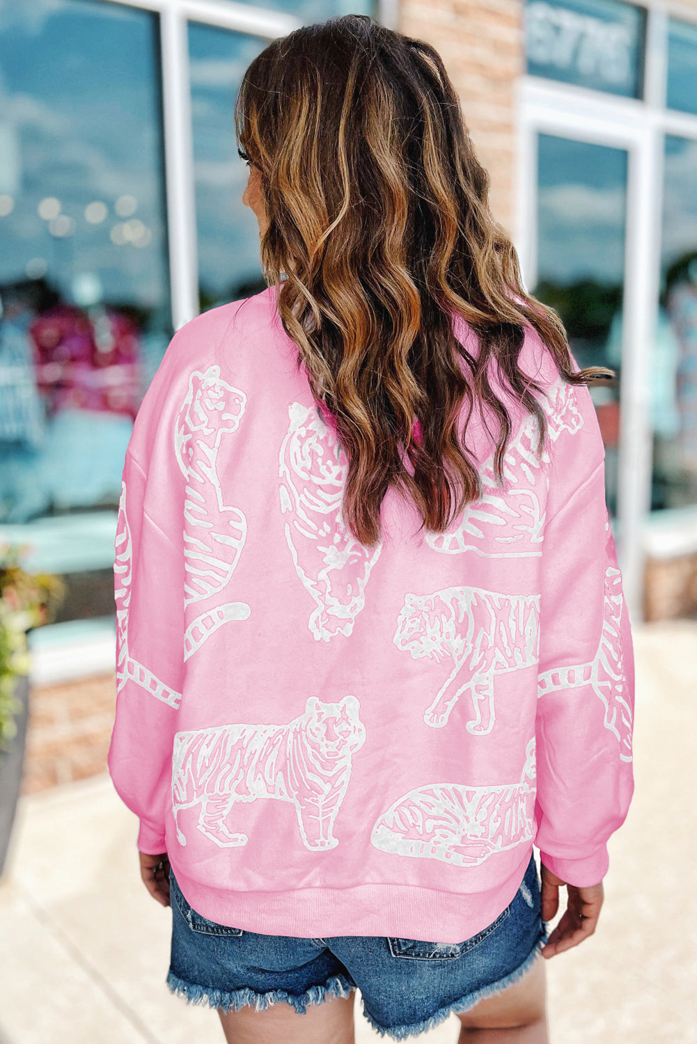 Pink Bright Animal Print Pullover Sweatshirt Pre Order Sweatshirts & Hoodies JT's Designer Fashion