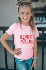 Pink Family Matching LOVE You Mom Pattern Print Girl's T Shirt Family T-shirts JT's Designer Fashion
