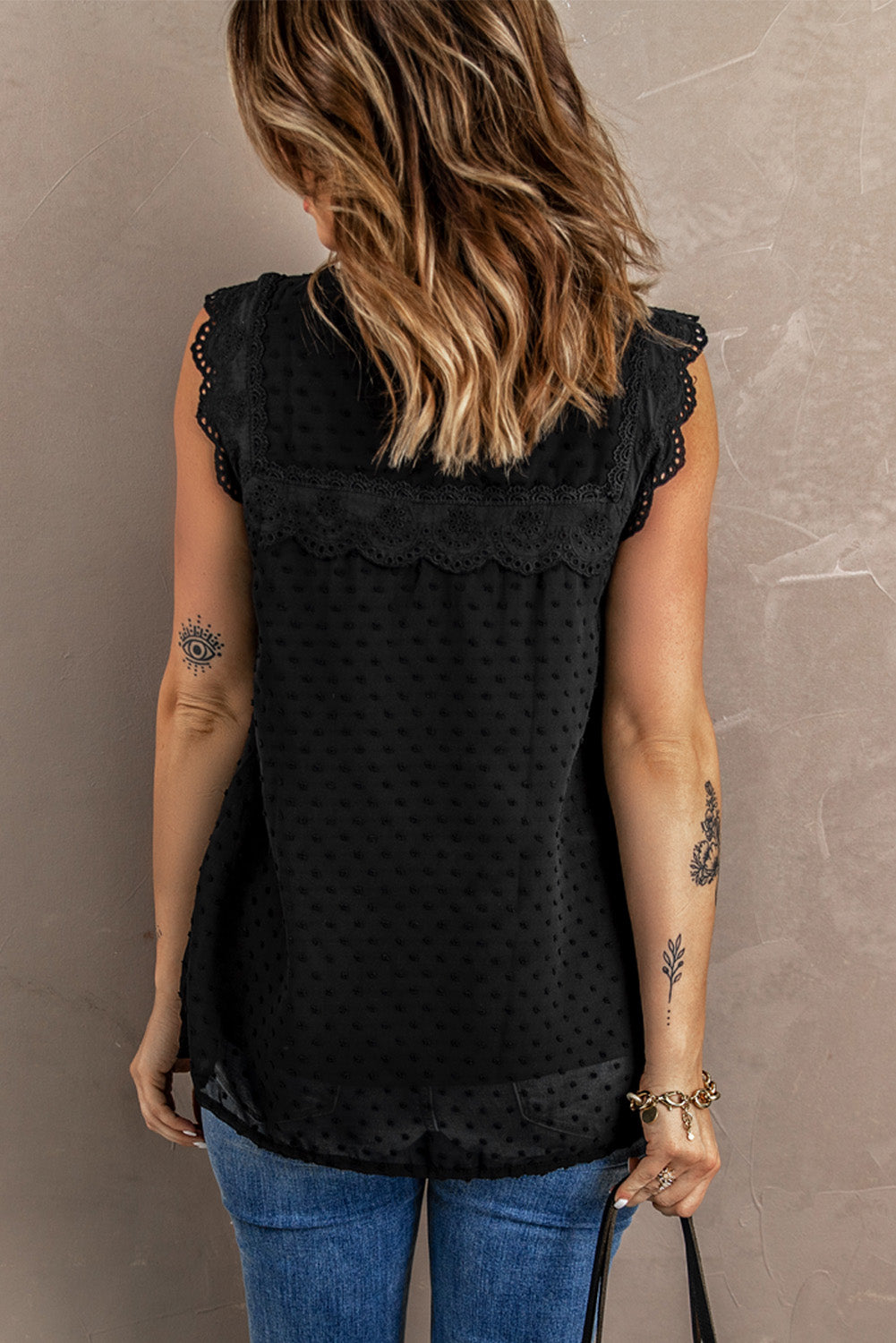 Black Crochet Polka Dot Tank Tank Tops JT's Designer Fashion