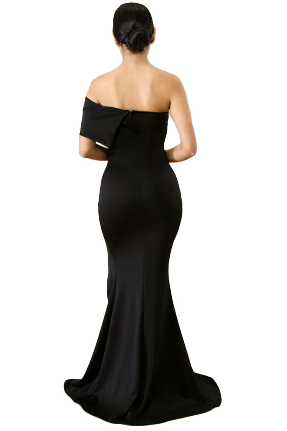 Black Off The Shoulder One Sleeve Slit Maxi Prom Dress Evening Dresses JT's Designer Fashion